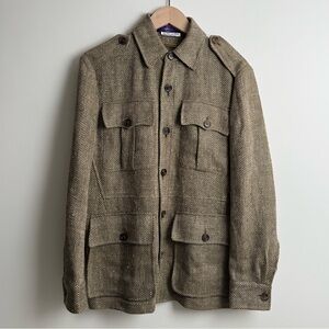 Ralph Lauren Purple Label Tweed Safari Jacket – Brown Herringbone